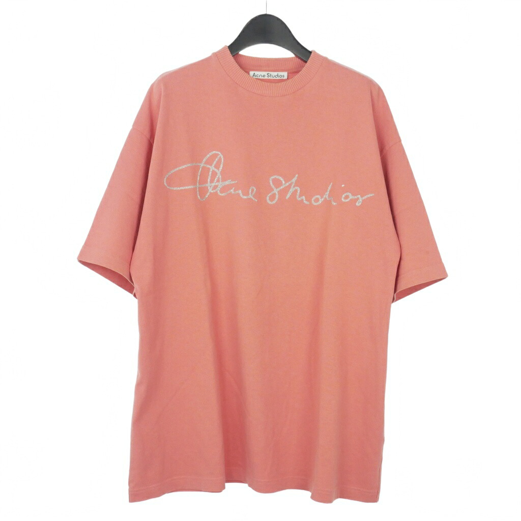 【中古】アクネ ストゥディオズ Acne Studios Peach Glitter Logo T-shirt グリッターロゴ 刺繍 Tシャツ カットソー 半袖 S ピンク メンズ 【ベクトル 古着】 260406