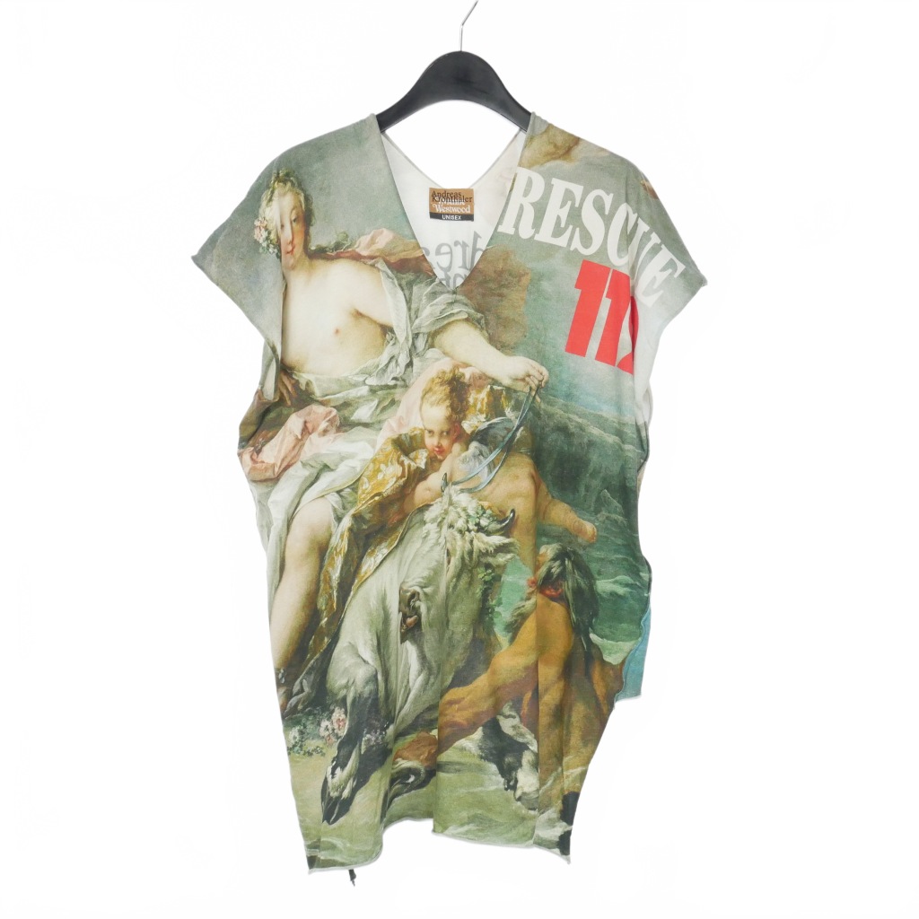 【中古】ヴィヴィアンウエストウッド Vivienne Westwood andreas kronthaler バックステージ スクエア Tシャツ Vネック フレンチスリーブ マルチカラー メンズ レディース 【ベクトル 古着】 260406