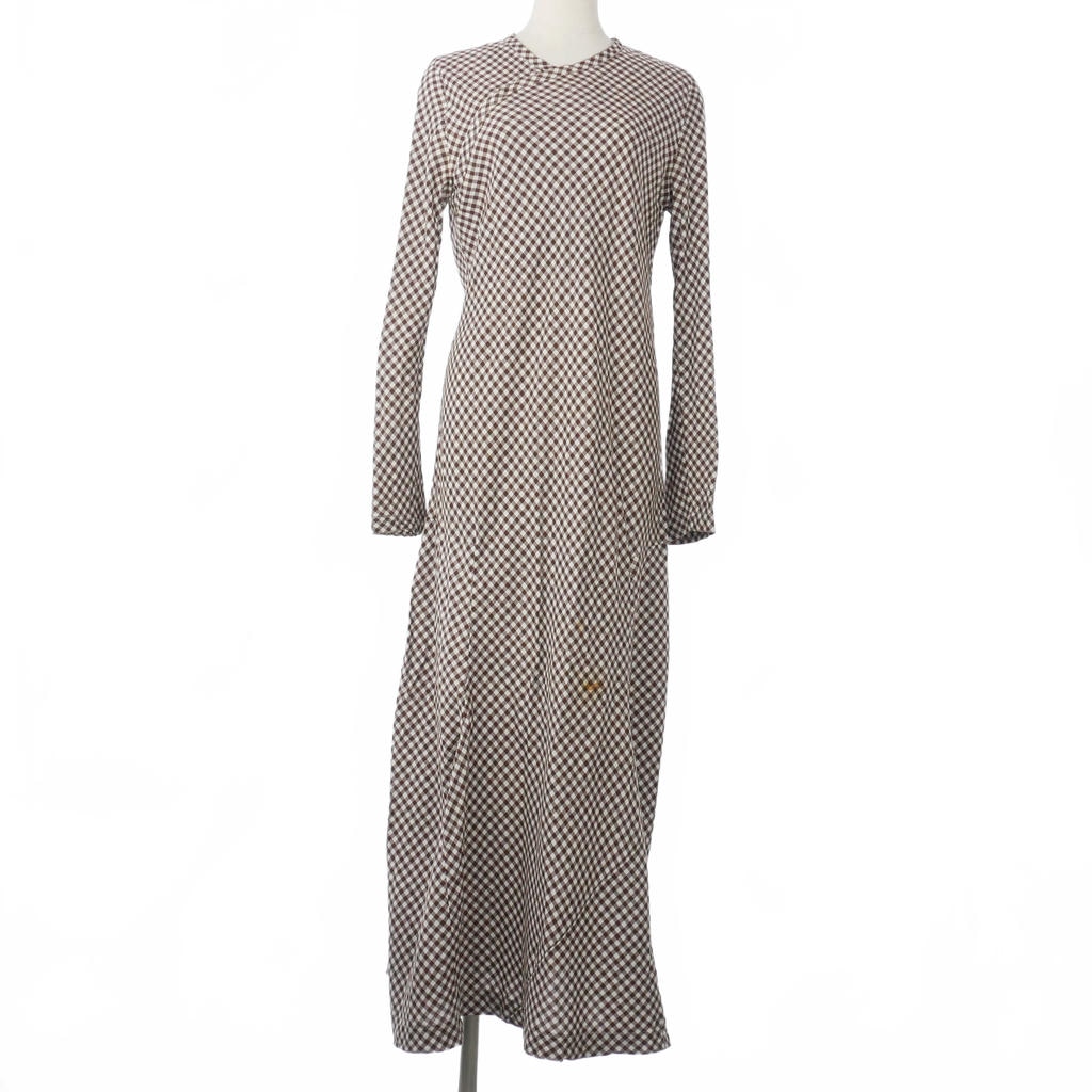 【中古】ローブドシャンブル robe de chambre AD1998 ロング衣装 ギンガム照合のしるし 長袖 無償性大いさ 茶 赤銅色 RO-100010 レディース 【ベクター 古着】 260416 ワンピース-レディースファッション