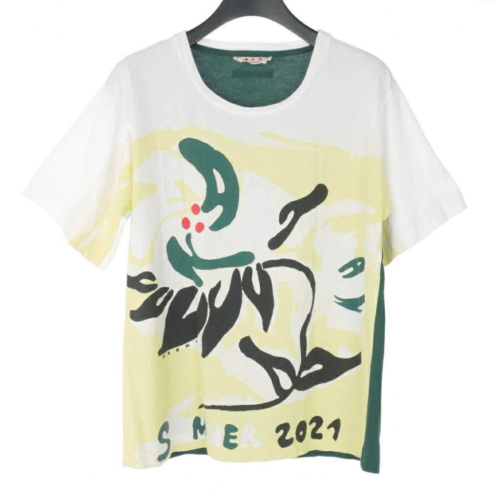 【中古】マルニ MARNI 21SS ティーシャツ カットソー 半袖 刷り上げる 綿織物 38 マルチ色合い THJEL32EPV USCR60 レディース 【ベクター 古着】 260502