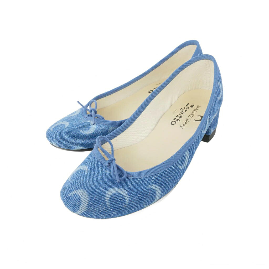 【中古】レ愛玩動物 Repetto × マリーンセル MARINE SERRE 共同研究 パンプス ジーンズ お月さま刷り上げる 総柄 36 青 青色 レディース 【ベクター 古着】 260514