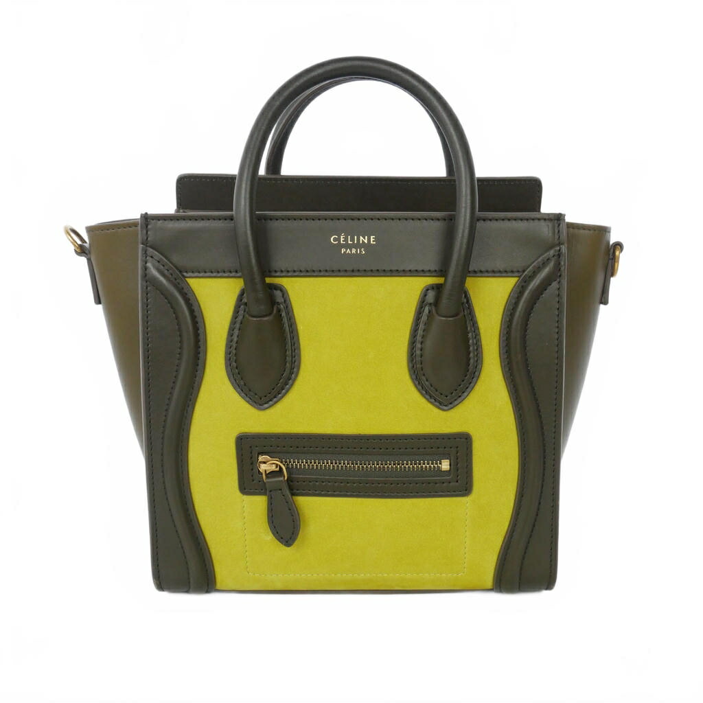 【中古】セリーヌ CELINE ラゲージ ナノショッパー ショルダーバック ハンドバッグ 2WAY なめし革 黄色 赤銅色 オリーブ 黄味がかった 茶 レディース 【ベクター 古着】 260511