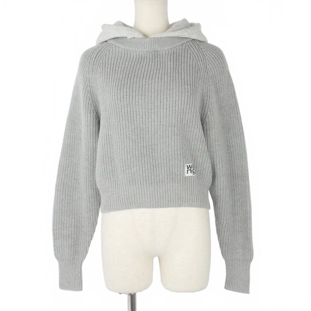 【中古】アレキサンダーワン ALEXANDER WANG ニットパーカー フーディ ショート丈 クロップド ローゲージ XS グレー CA00985 レディース 【ベクトル 古着】 260506