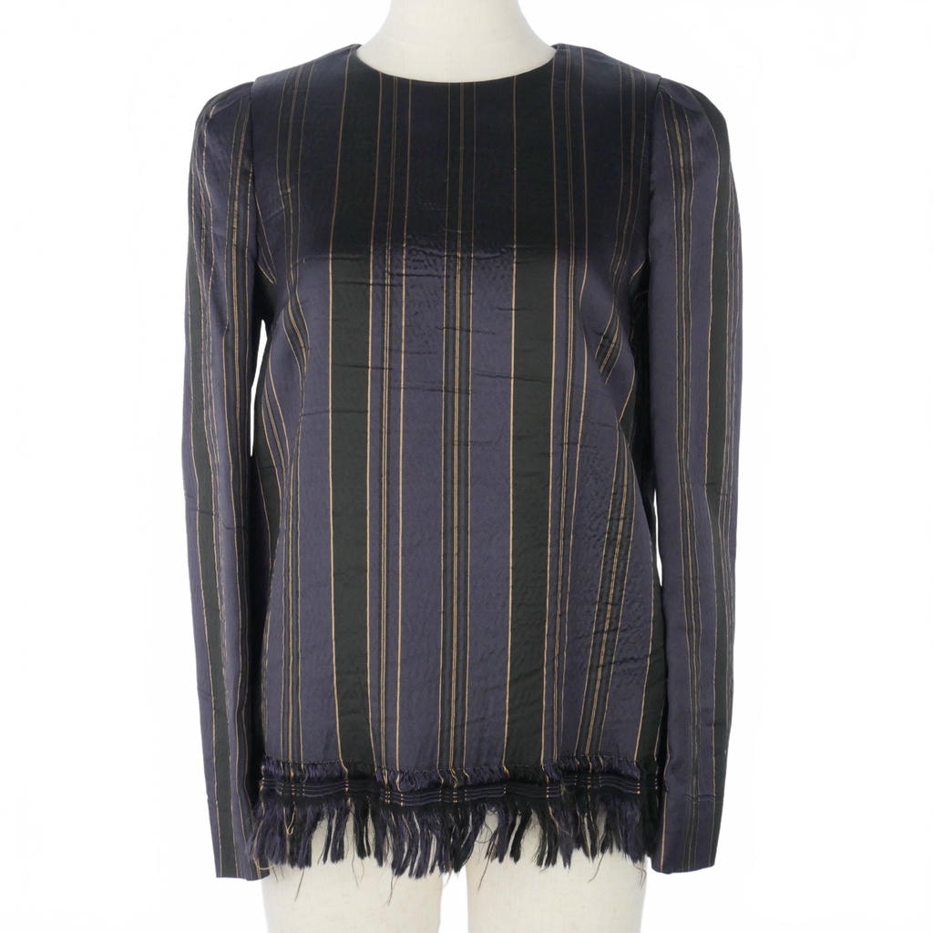 【中古】ドリスヴァンノッテン DRIES VAN NOTEN フリンジ プルオーバー ブラウス ストライプ 長袖 34 紫 パープル 黒 ブラック レディース 【ベクトル 古着】 260506|VECTOR×Refine