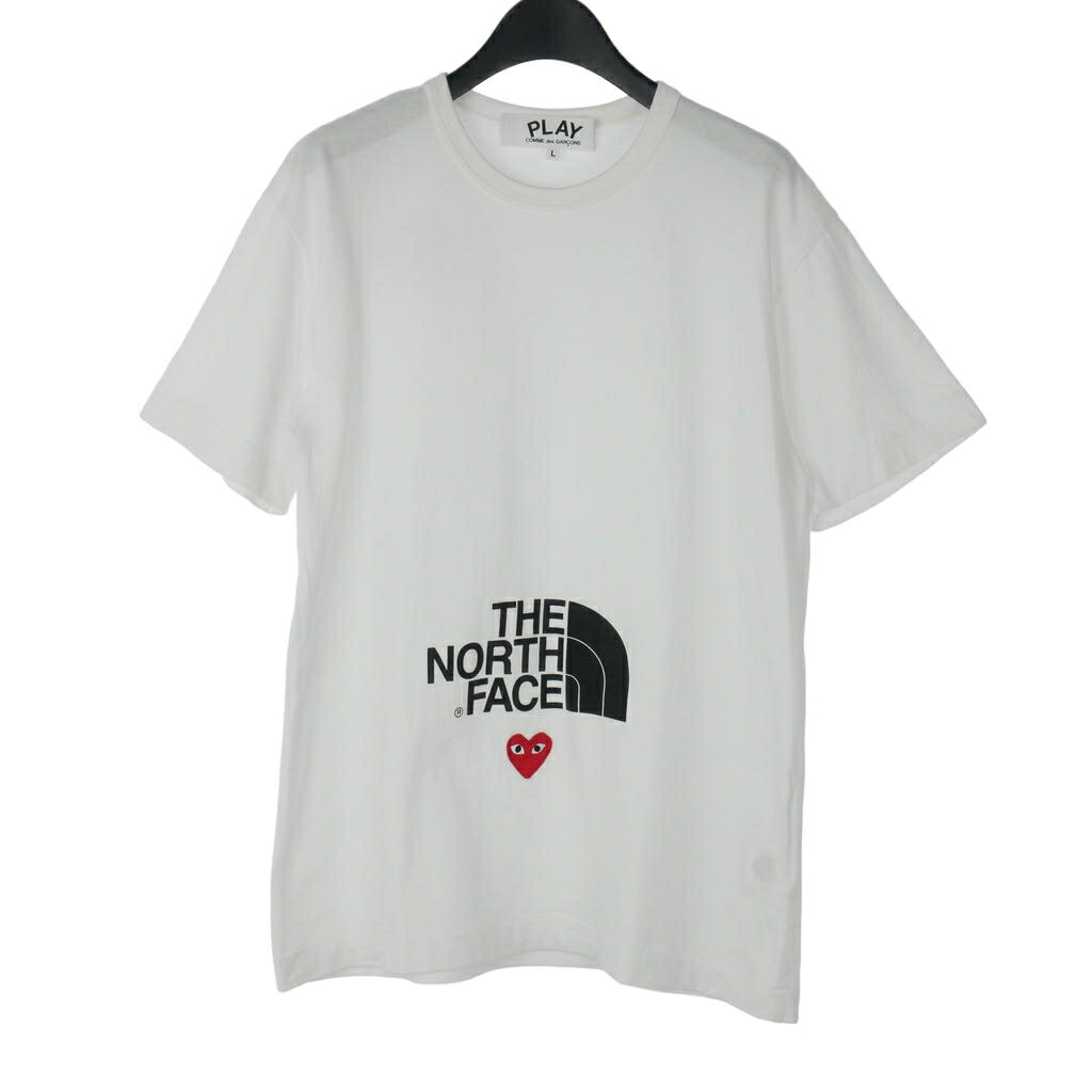 【中古】プレイコムデギャルソン PLAY COMME des GARCONS × 北の方人間の顔 ハート型紋章ティーシャツ ロゴタイプ 半袖 丸首 L 白 白いこと メンズ レディース 【ベクター 古着】 260524