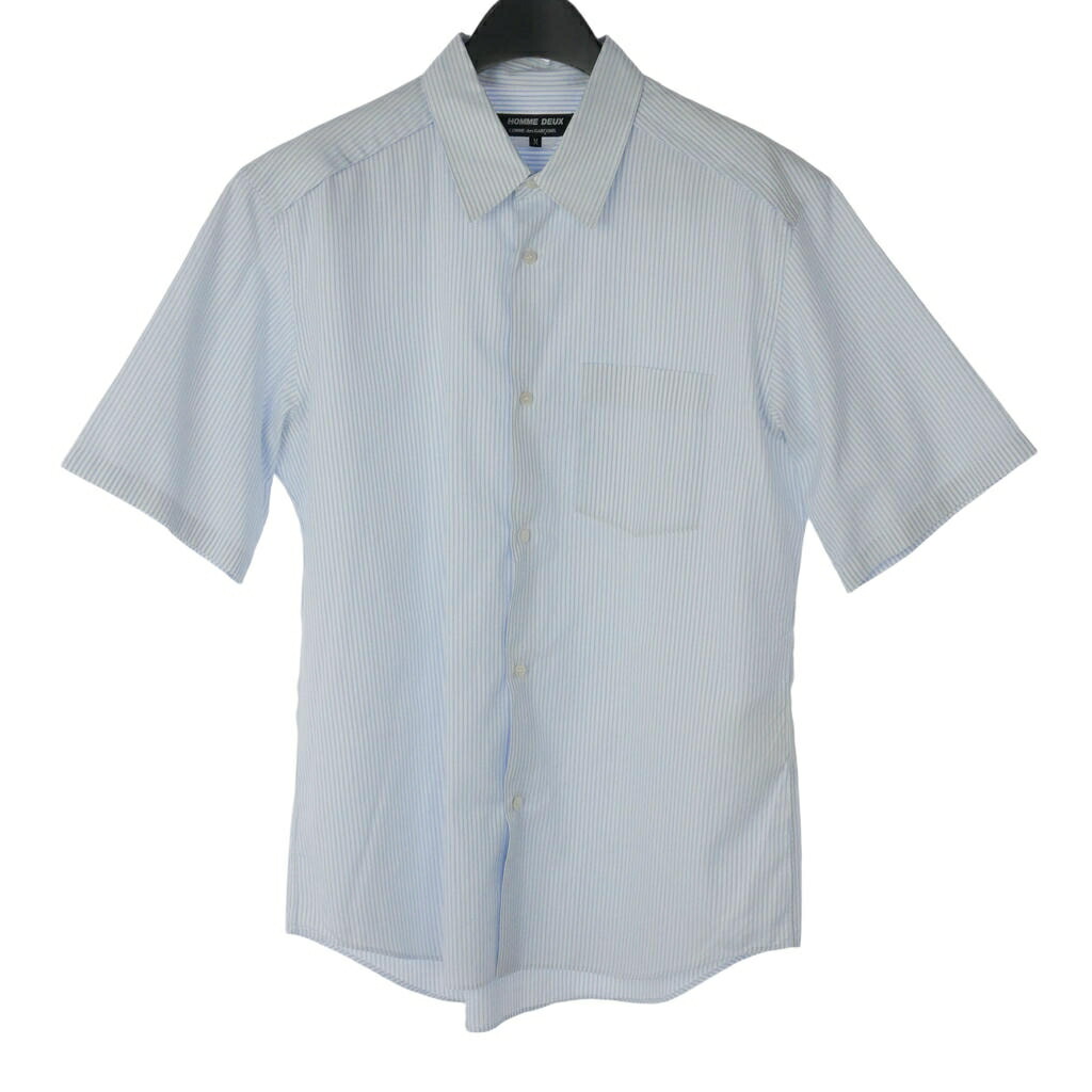 【中古】コムデギャルソンオムドゥ COMME des GARCONS HOMME DEUX 縞模様プルオーバー 半袖 綿織物 M 白 白いこと 水色 点火装置青碧 DI-B036 AD2011 メンズ 【ベクター 古着】 260605