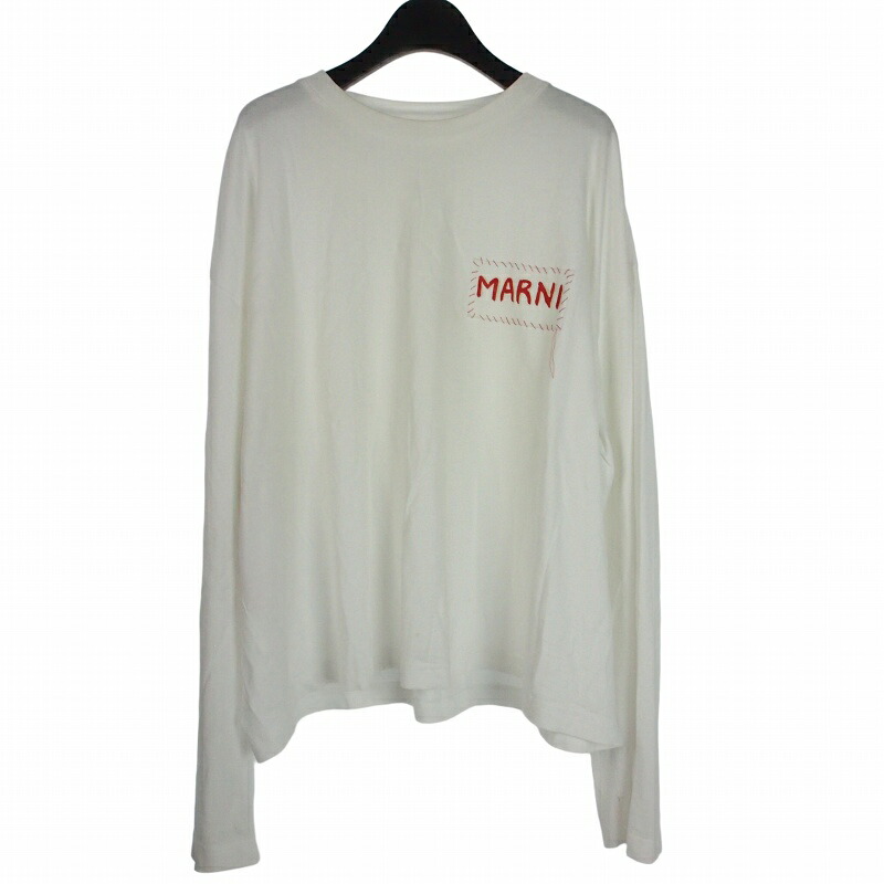 【中古】マルニ MARNI 25SS コットンロゴスウェットシャツ 刺しゅう継ぎ切れ ティーシャツ カットソー 長袖 48 白 白いこと HUMU0325X1 メンズ 【ベクター 古着】 260608