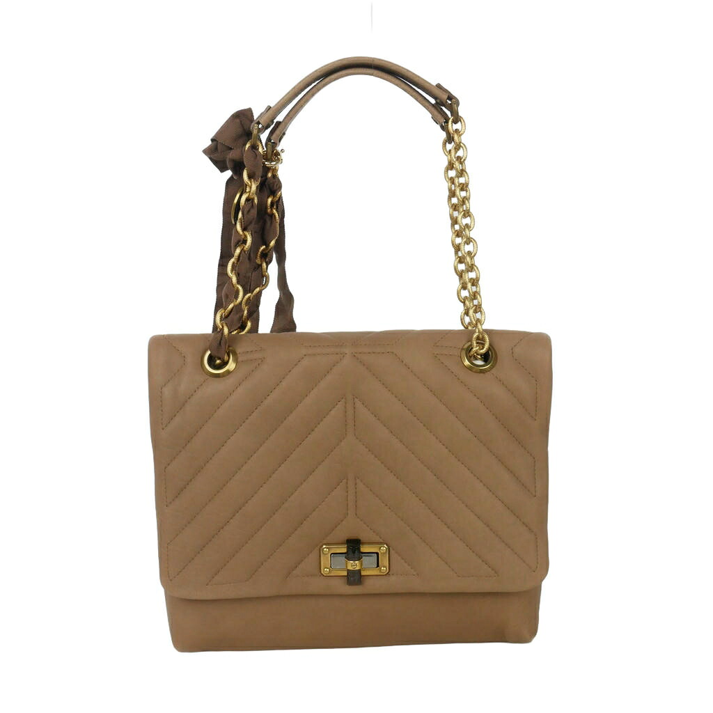 【中古】ランバン LANVIN チェーン店 キルティング 心うれしい御徒面子 ショルダーバッグ ハンドバック シュロの葉 なめし革 ベージュ レディース 【ベクター 古着】 260619
