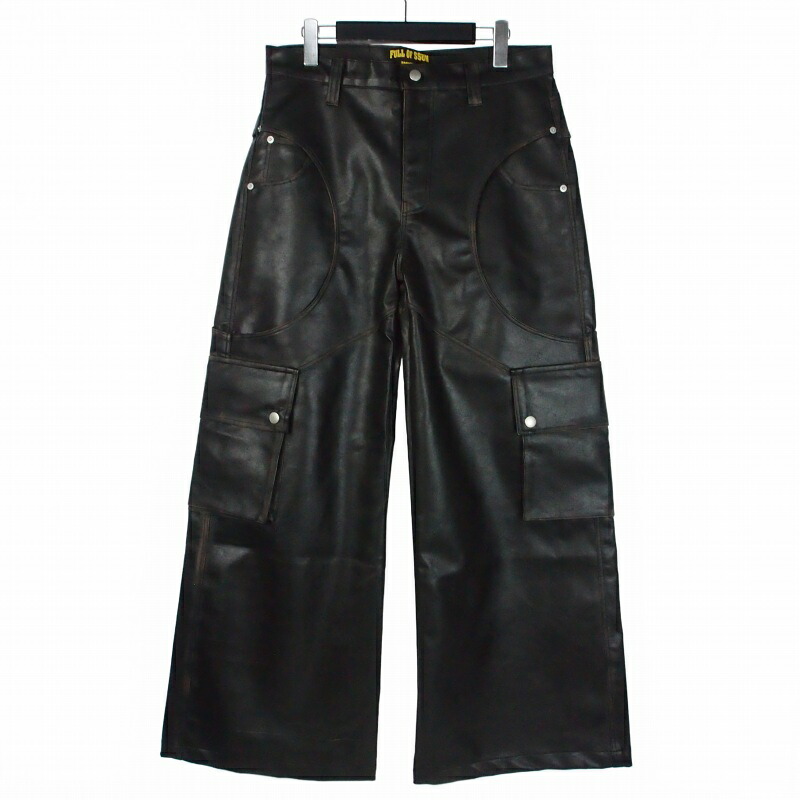 【中古】フルオブサン FULL OF SSUN CIRCLE CARGO WASHING LEATHER PANTS カーゴ ヴィーガンレザーパンツ スラックス L ブラック 黒 メンズ 【ベクトル 古着】 260616|VECTOR×Refine