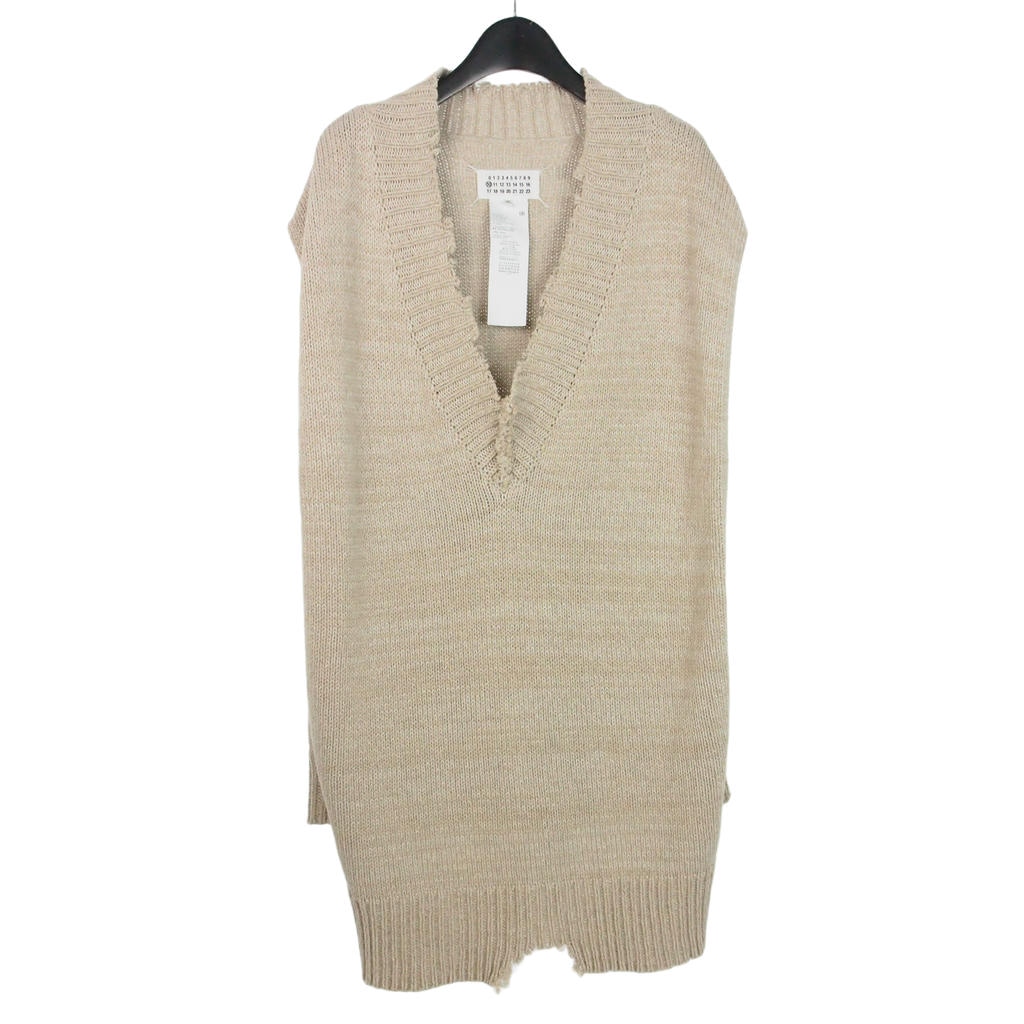 【中古】メゾンマルジェラ Maison Margiela 22SS コットンセルロース ヘンプ ニットベスト Vネック ダメージ加工 L ベージュ S50TH0056 メンズ 【ベクトル 古着】 260623｜VECTOR&times;Refine 27,288円