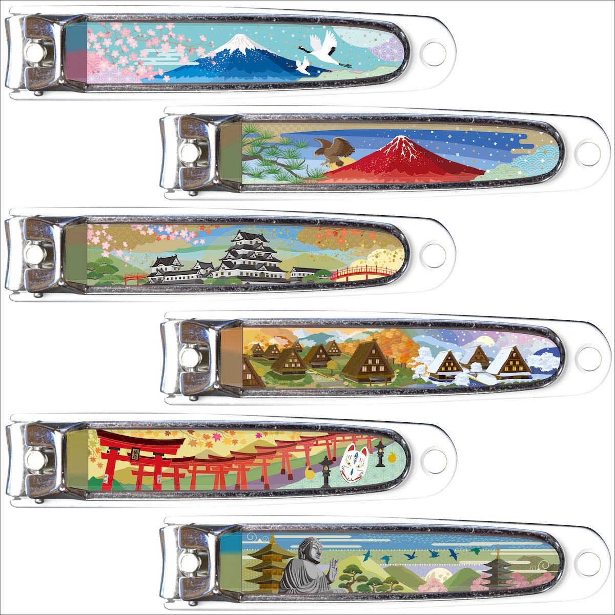 V.ROAD　和製爪切り　Super V-CUT 景観シリーズ全６点セット　富士山　赤富士　城　合掌造り　鳥居　大仏 日本製　爪の飛ばないキャッチャー付き