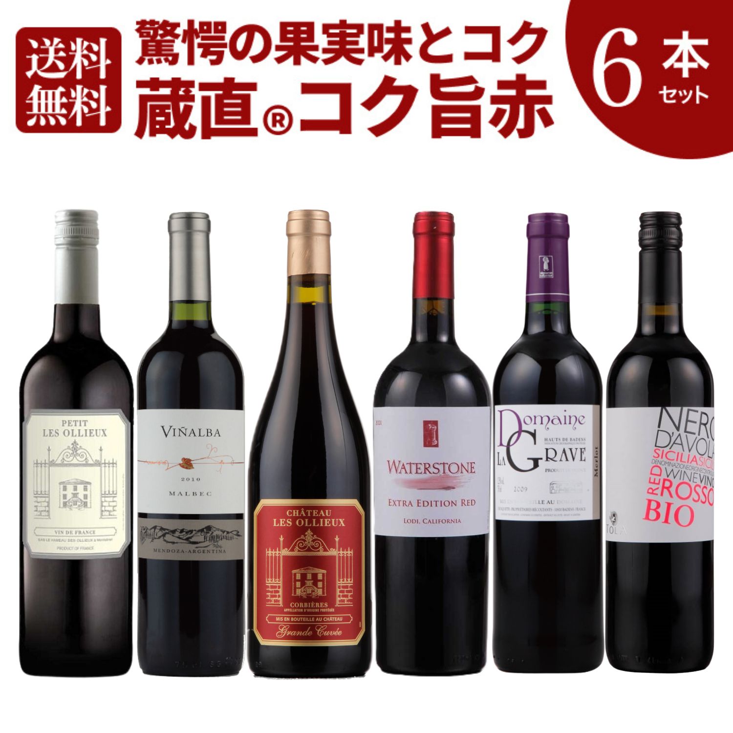【送料無料】驚愕の果実味！濃い味わい！コク旨赤ワインセット 赤 6本 コクあり 濃厚 赤ワイン アメリカ フランス アルゼンチン イタリア カリフォルニア おすすめ ワイン ワインセット 厳選 飲み比べ ギフト プレゼント 贈り物 人気 メルロ
