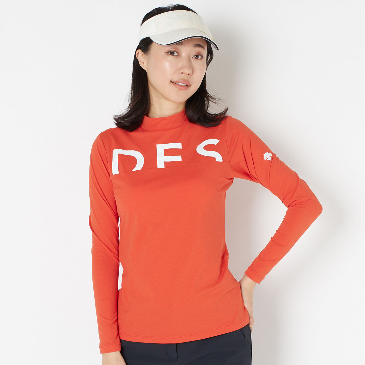 デサントゴルフ レディース トップス DESCENTE GOLF ソフトストレッチブラカップ付きロゴプリントシャツ 女性 秋 冬 ストレッチ 吸汗速乾  UPF50 MOTION3D 全3色 ホワイト オレンジ ブラック M L DGWUJB03 超人気