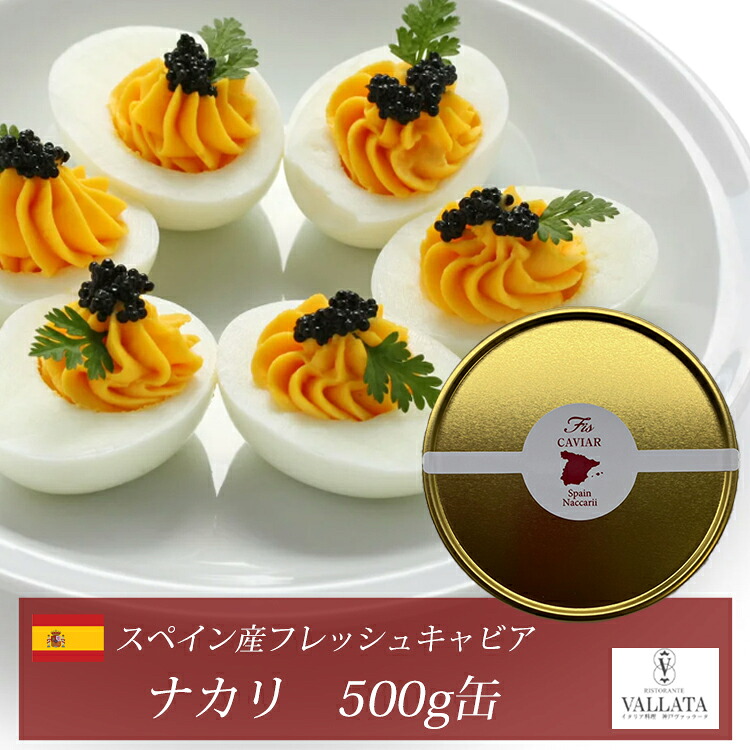 スペイン産フレッシュキャビア ナカリ 500g缶 オープナー シェルスプーン付 キャビア 高級 高級食材 おすすめ 美味しい おつまみ 前菜 オードブル サラダ 本物 輸入食材 お取り寄せ 三大珍味|イタリア料理 神戸ヴァッラータ