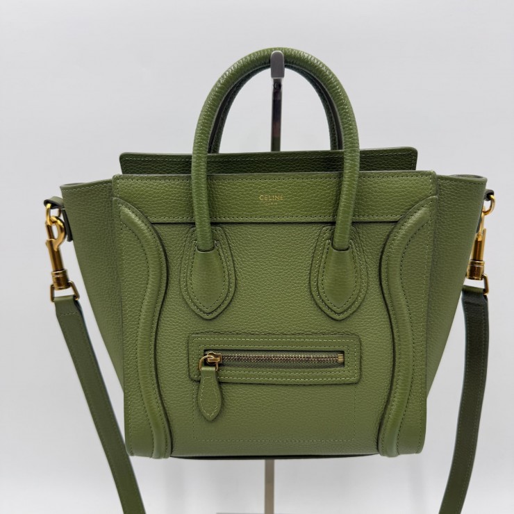CELINE（セリーヌ）ラゲージ ナノショッパー ハンドバッグ ショルダーバッグ 2WAY レザー グリーン ゴールド金具 レディース【中古】｜VALORA Vintage Tokyo 店