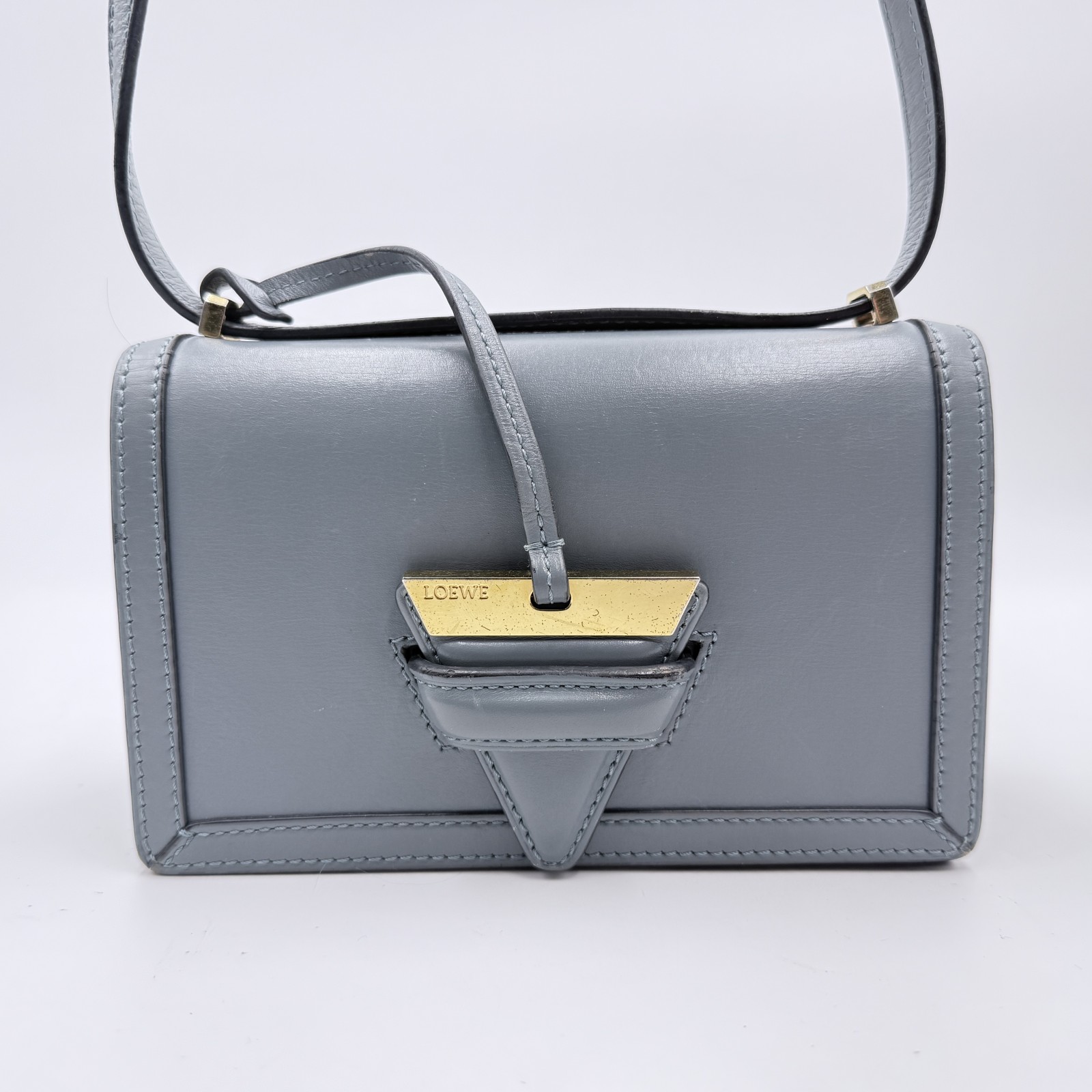 LOEWE（ロエベ）バルセロナ ショルダーバッグ レザー グレーブルー ゴールド金具｜VALORA Vintage Tokyo 店