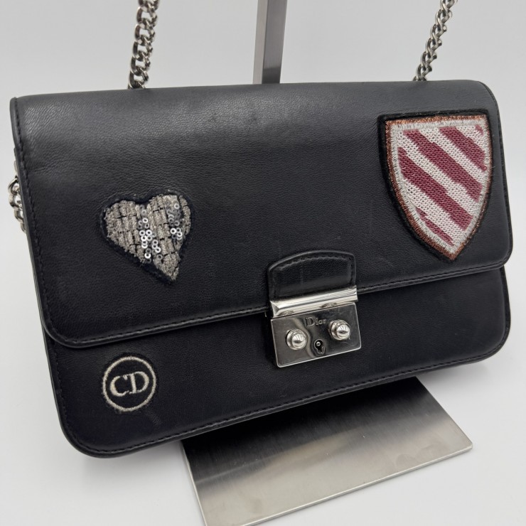 Christian Dior（クリスチャンディオール） MISS DIOR チェーンウォレット ショルダーバッグ ブラック レザー シルバー金具 レディース【中古】