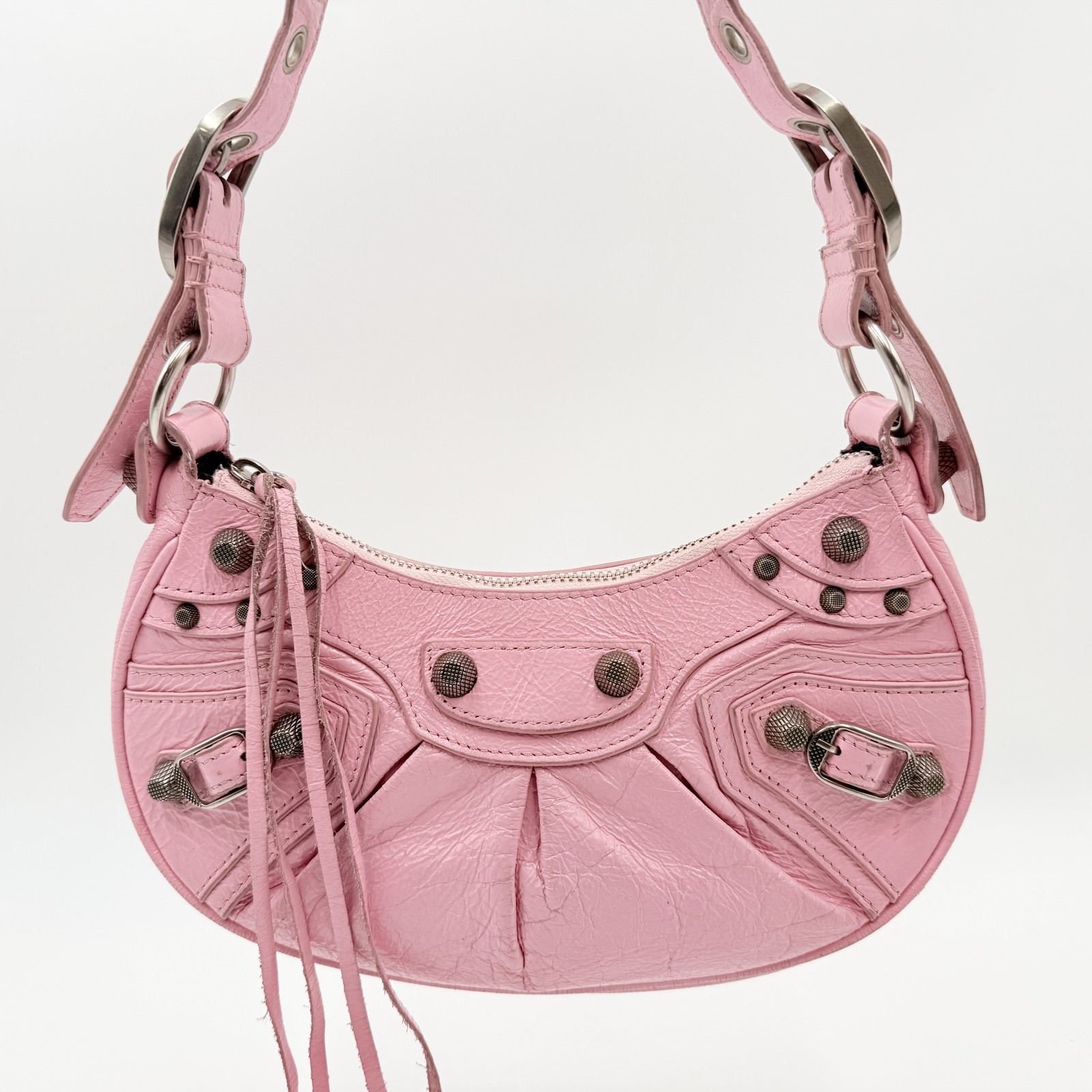 BALENCIAGA（バレンシアガ）Le Cagole ショルダーバッグ ピンク レザー スタッズ ミニバッグ レディース 671309