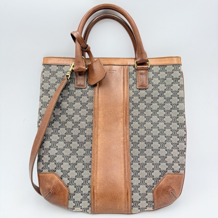 CELINE(セリーヌ)マカダム トートバッグ ヴィンテージ ハンドバッグ/ショルダーバッグ PVC レザー ブラウン系 ゴールドトーン金具 レディース|VALORA Vintage Tokyo 店