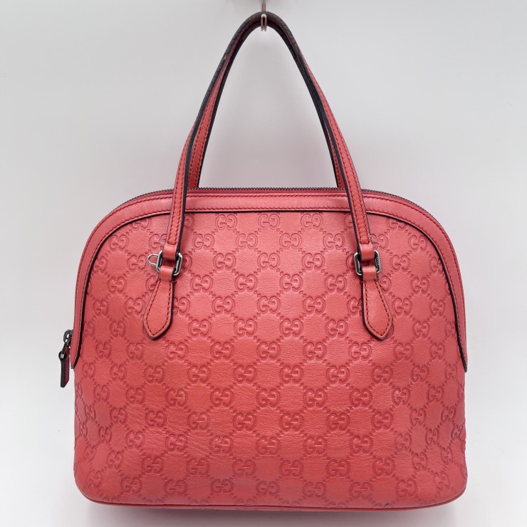 GUCCI(グッチ)グッチシマ ドーム ハンドバッグ GGエンボス レッド レザー シルバー金具 レディース【中古】|VALORA Vintage Tokyo 店