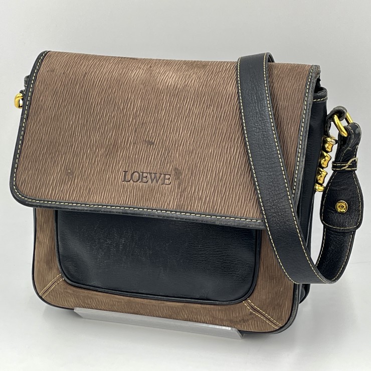 LOEWE（ロエベ）ベラスケス ヴィンテージ ショルダーバッグ ブラウン ブラック レザー ゴールド金具 レディース【中古】｜VALORA Vintage Tokyo 店