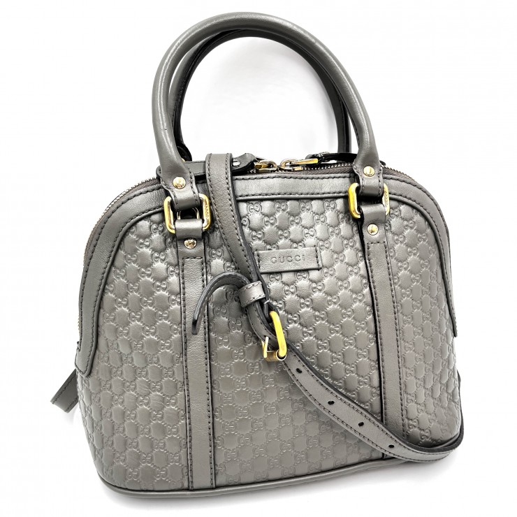 GUCCI（グッチ）マイクログッチシマ 2WAYハンドバッグ ショルダーバッグ グレー レザー ゴールド金具 449654【中古】｜VALORA Vintage Tokyo 店