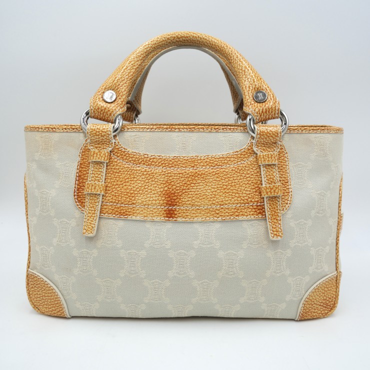 CELINE（セリーヌ）ブギーバッグ ハンドバッグ トリオンフ柄 アイボリー オレンジ ジャガード レザー シルバー金具 レディース【中古】｜VALORA Vintage Tokyo 店