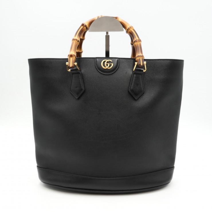 GUCCI（グッチ）ダイアナ トートバッグ ヴィンテージ バンブーハンドル レザー ブラック ゴールド金具 レディース 2WAY 655661【中古】｜VALORA Vintage Tokyo 店