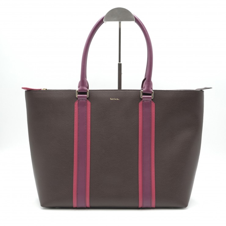 Paul Smith(ポール・スミス)レザートートバッグ レディース ブラウン ピンク バイカラー ファスナー開閉 ゴールド金具 肩掛け【中古】|VALORA Vintage Tokyo 店