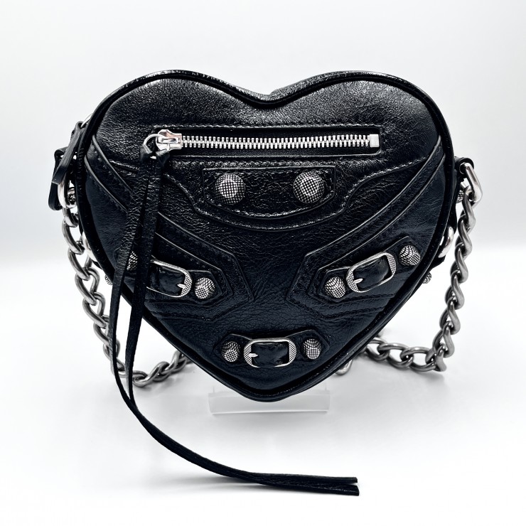 BALENCIAGA（バレンシアガ）ル・カゴール ハート チェーンショルダーバッグ レディース ブラック レザー シルバー金具 ミニバッグ 【中古】｜VALORA Vintage Tokyo 店 87,890円