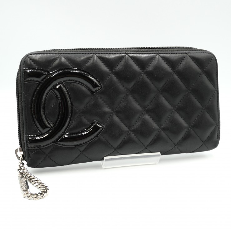 CHANEL（シャネル）カンボンライン ラウンドファスナー長財布 ヴィンテージ ココマーク ブラック ラムスキン エナメル ブラック レディース A50078【中古】｜VALORA Vintage Tokyo 店