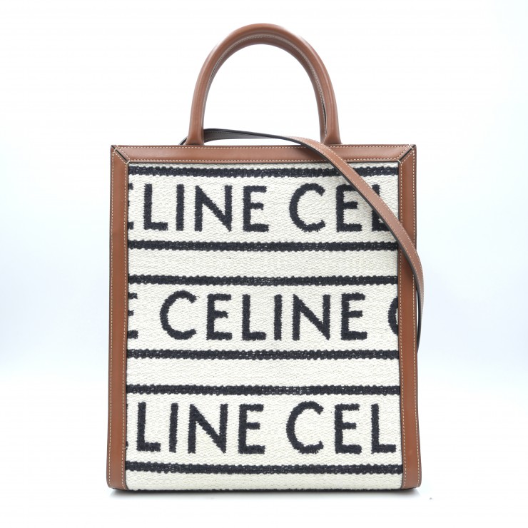 CELINE(セリーヌ)スモール バーティカル カバ 2WAYトートバッグ ショルダーバッグ ロゴ テキスタイル レザー ブラウン レディース F-AN-2222【中古】|VALORA Vintage Tokyo 店
