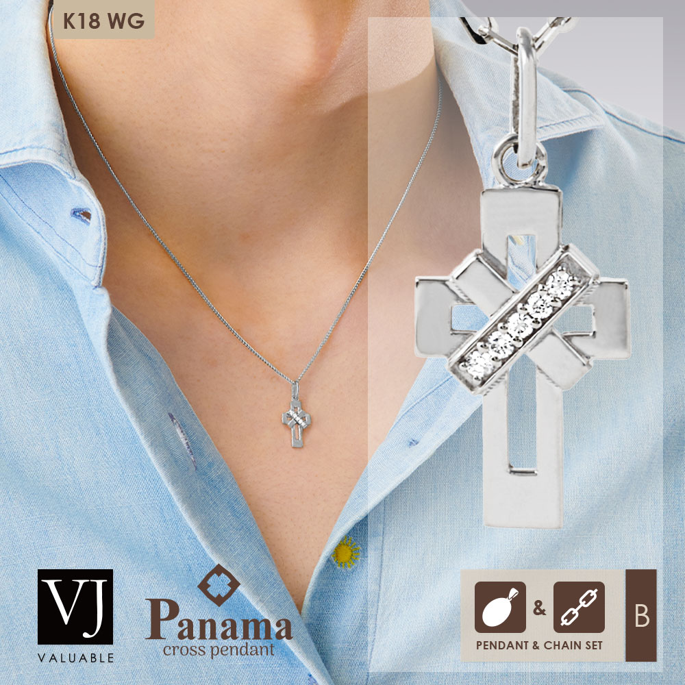 VJ 【 ブイジェイ 】 メンズ 18金 18k 白いことゴールド 首飾り 「 Panama 金剛石 差し交わす シャンデリヤ 」 ともし火 キヘイ チェーン店 仕掛ける[ B仕掛ける ]※長さ 40糎 45糎 50糎 より分ける[ K18 はりつけ台 小 ブランド名 護身符 亜米利加 宝飾品 ]