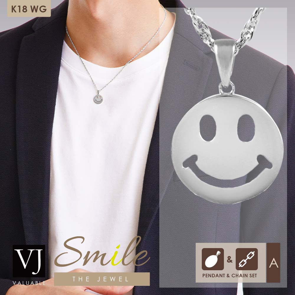 18金 ネックレス メンズ 18k ホワイトゴールド 「 Smile the jewel コイン ペンダント 」 ダブルロロ チェーン [ Aセット ]※長さ 45cm 50cmお選び頂けます[ K18 小 ブランド アメリカ プラチナ ジュエリー スマイル 硬貨 フェイス ニコ 人気 ピース ]｜VALUABLE 店