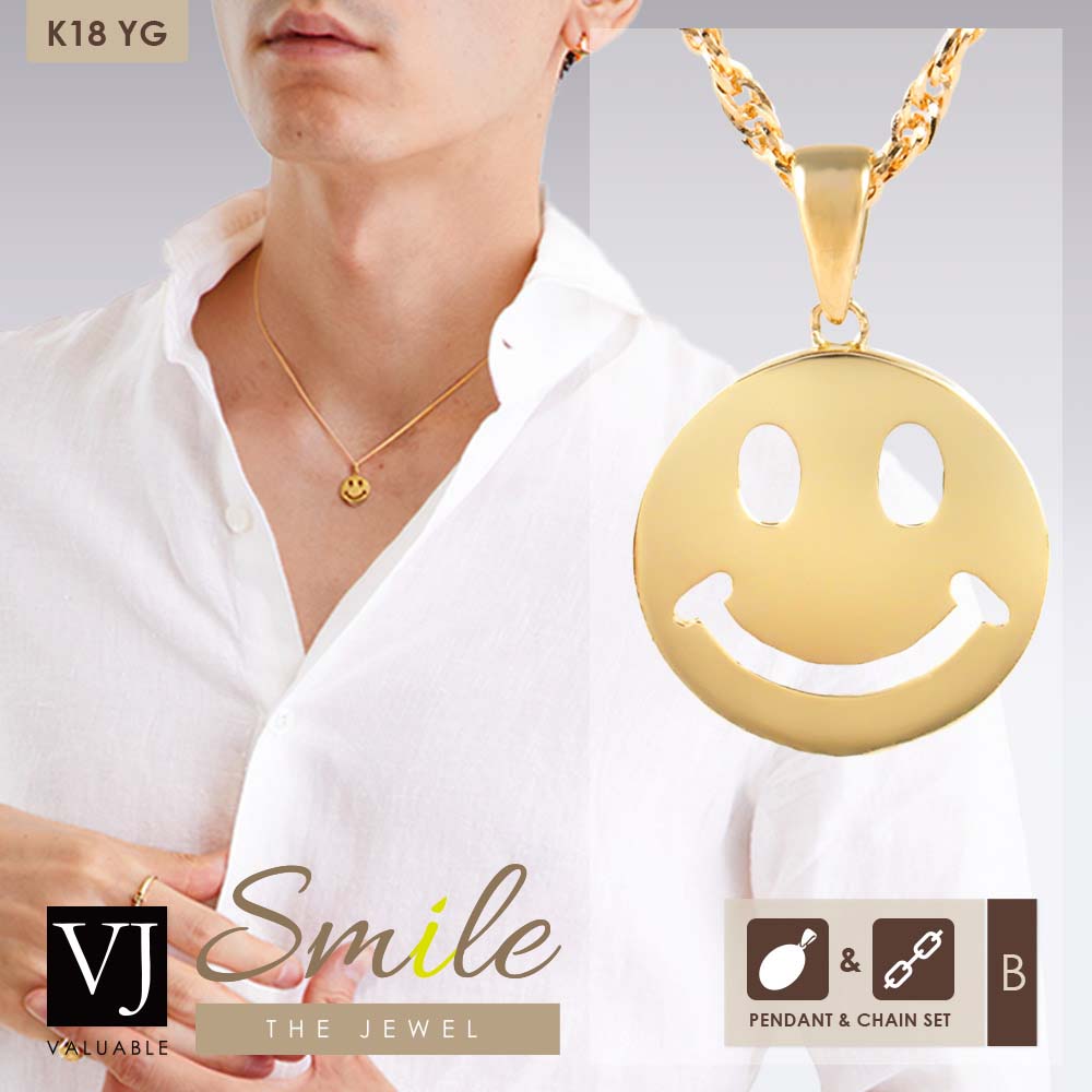 18金 首飾り メンズ 18k 黄色ゴールド 「 Smile the jewel 硬貨 シャンデリヤ 」 ともし火 キヘイ チェーン店[ B仕掛ける ]※長さ 40糎 45糎 50糎からお選び頂けます[ K18 小 ブランド名 亜米利加 護身符 宝飾品 天下太平 金員 人間の顔 含み笑い シュロの葉 ]