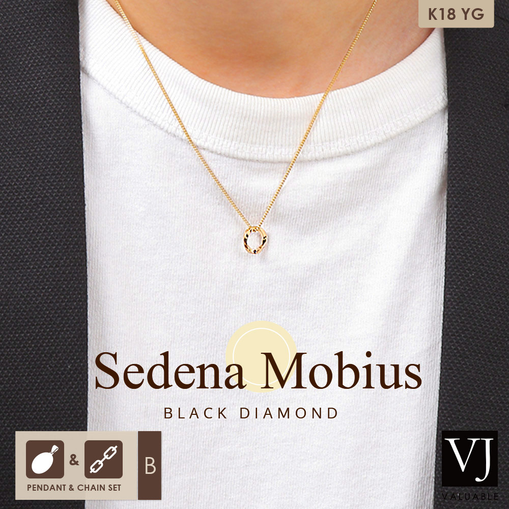 VJ 【 ブイジェイ 】 18金 ネックレス 18K ブラック ダイヤモンド メンズ イエローゴールド 「 Sedena メビウス 」 ペンダント キヘイ チェーン [ Bセット ] ※長さ 40cm 45cm 50cm 選択 [ K18 ジュエリー イタリア シンプル リング フープ 輪 ブランド ]