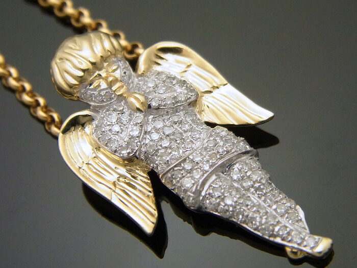 10K イエローゴールド ダイヤモンド0.55ct エンジェル ペンダント チェーン セット 10金 ネックレス｜VALUABLE 店
