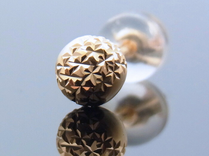 ≪ 美人百花 掲載 ≫ 18K イエローゴールド デザインカット ボール 5mm スタッド ピアス 18金 ※1個販売となります 【 k18 18金丸玉 】