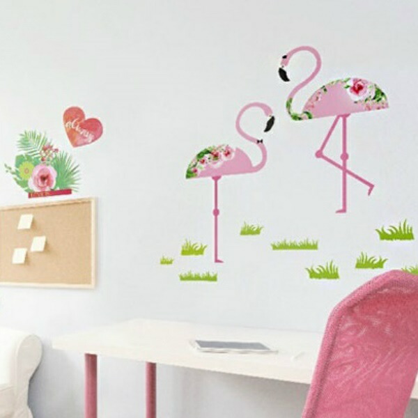 Flowers And Birds Animal Flamingo Wall Seal Fashion Sticker North Europe Cafe Interior Alphabet Zoo Heart Pink Cute Window
