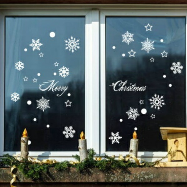 メール便無料 クリスマスウィンドウクリングスノーフレークトナカイサンタクロースエルフデコレーションガラス用再利用可能なデカール Com Com Tr