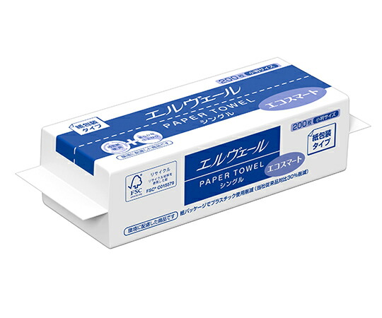 【期間限定!対象商品P2～20倍】 エルヴェール ペーパータオル エコスマートシングル（小判）紙包装タイプ 200枚×42パック入　20823671 1ケース(200枚×42パック入)