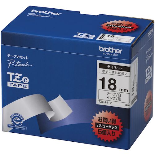 【SS押さえる 38万商いもの以上10%OFF】 ｂｒｏｔｈｅｒ Ｔｚｅ磁気テープ 黒文字／白地／１８粍 （お徳用容器に並べる５個入） 1箱 (TZE241V)