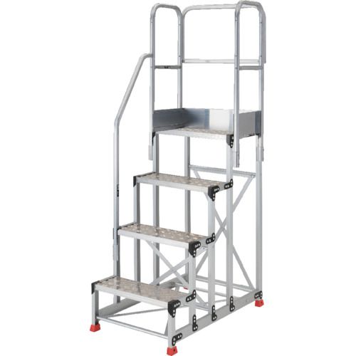 【SS押さえる 38万商いもの以上10%OFF】 ＴＲＵＳＣＯ 軽銀製御役目用踏台 縞板印字機 ４段 高さ１．２ｍ 天板大きさ６００×４００ 段高３００粍 上がり段片手摺り付き添い人 1台 (TSFC4612TK300)