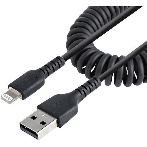 【期間限定!対象商品P2～20倍】 ＳｔａｒＴｅｃｈ　Ｌｉｇｈｔｎｉｎｇケーブル／ＵＳＢ－Ａ／５０ｃｍ／高耐久／コイル型／ブラック／ｉＰｈｏｎｅ　ライトニング　　カールコード　1袋 (RUSB2ALT50CMBC)