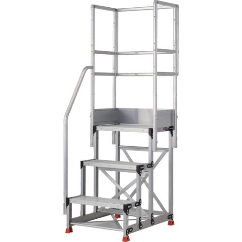 【期間限定!対象商品P2~20倍】 TRUSCO アルミ製作業用踏台 3段 高さ0.9m 天板寸法600×400 段高300mm 階段片手すり天場三方付き 1台 (TSF369TKS300)|福祉用具のバリューケア