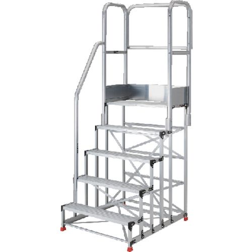 【期間限定!対象商品P2~20倍】 TRUSCO アルミ製作業用踏台 5段 高さ1.5m 天板寸法1000×400 段高300mm 階段片手すり天場三方付き 1台 (TSF51015TKS300)|福祉用具のバリューケア