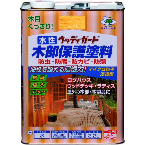 【SS押さえる 38万商いもの以上10%OFF】 ニッぺ 水溶性ウッディガード ３．２Ｌ メープル ＨＷ２０１－３．２ 1缶 (4976124532160)