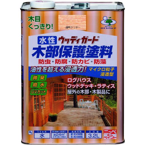 【SS押さえる 38万商いもの以上10%OFF】 ニッぺ 水溶性ウッディガード ３．２Ｌ 澄み切った読みやすい ＨＷ２１３－３．２ 1缶 (4976124533365)