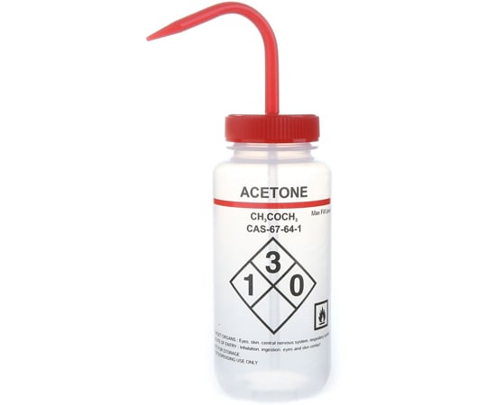 【期間限定!対象商品P2～20倍】 Wash Bottles Safety Labeled Self Venting Wide Mouth 500mL Acetone Clear/Red 1箱（6個入）　120250 1箱(6個入)