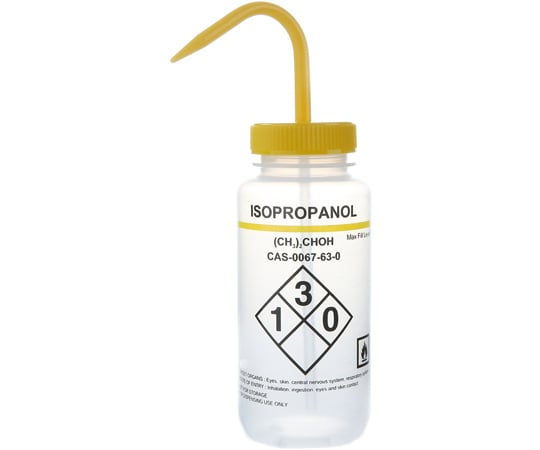【期間限定!対象商品P2~20倍】 Wash Bottles Safety Labeled Self Venting Wide Mouth 500mL Isopropanol Clear/Yellow 1箱(6個入) 120252 1箱(6個入)